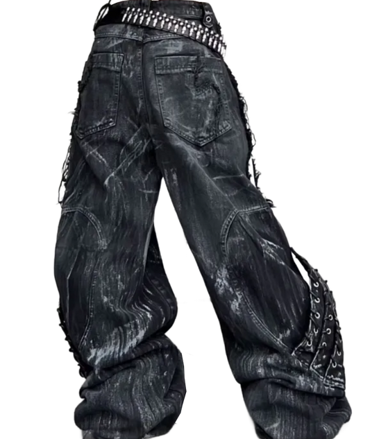 RAW NØISE LACE UP DISTRESSED PANTS