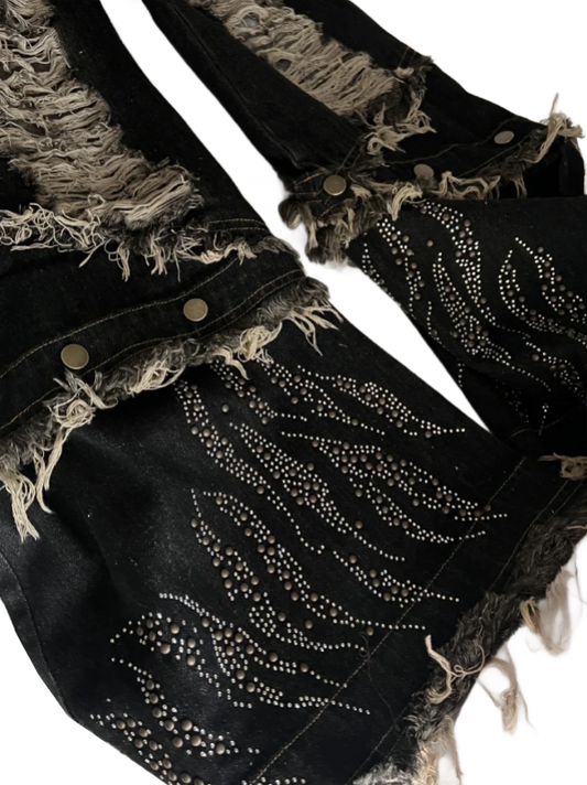 RAW NØISE FLAME RIPPED FLARED PANTS