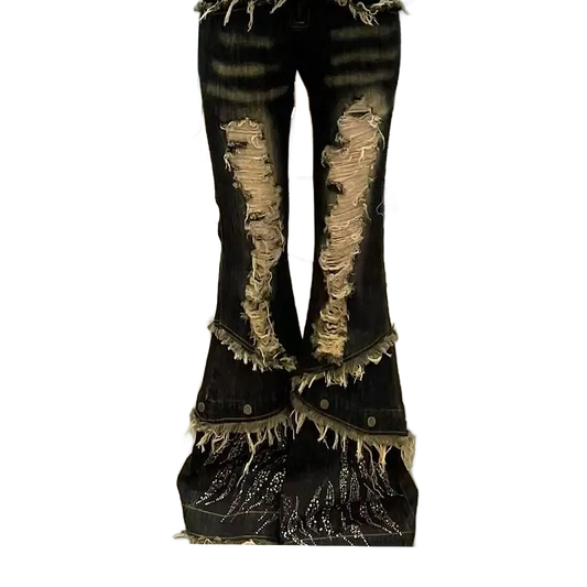 RAW NØISE FLAME RIPPED FLARED PANTS